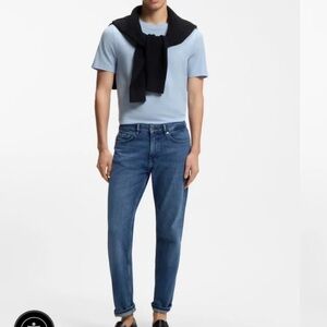 🟣4/$20 Hugo Boss Sky Blue Short Sleeve Tee L Slim Fit Cotton T-Shirt Slub Knit